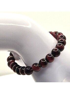 Mens Stretch Bracelet With Polished Deep Red & Black Beads Minimalist Style Elas